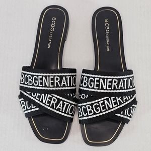 Women's BCBGeneration‎ Black/White Krista Logo Slides Size 6.5